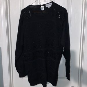 Vintage Christmas sweater triple black w sequins and embroidered.